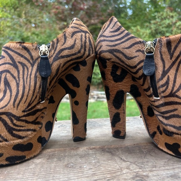 Jerome C Rousseau Vero Cuoio Zebra Print Platform High Heeled Ankle Boots 8 38.5 - Picture 2 of 11